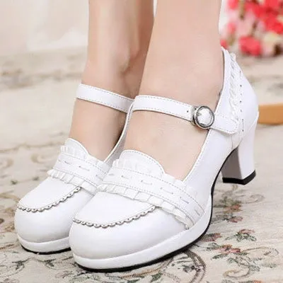Ruffled Ribbon Platform Heels