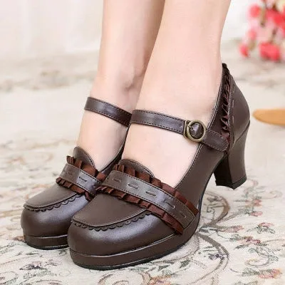 Ruffled Ribbon Platform Heels
