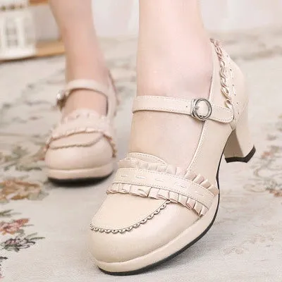 Ruffled Ribbon Platform Heels
