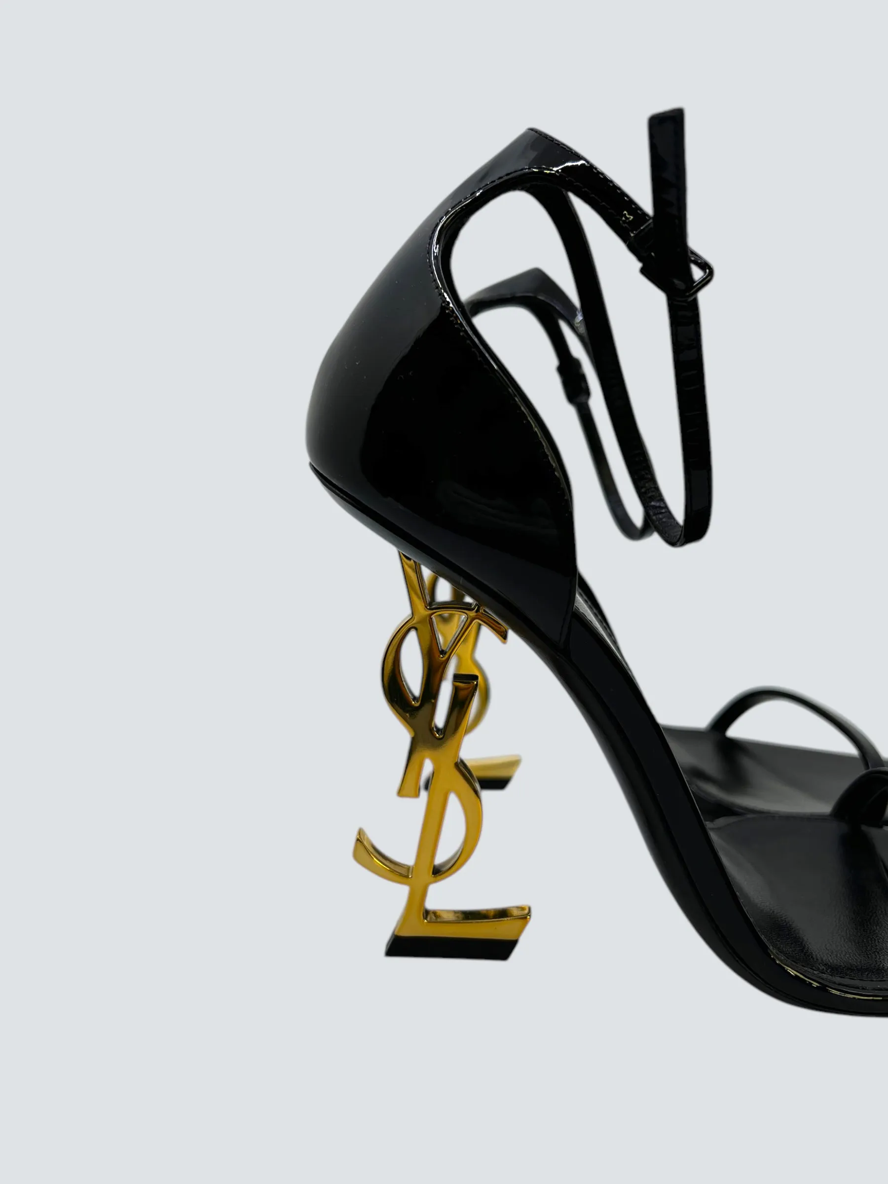 Saint Laurent Black Opyum in Patent Leather Sandals - EU 38 / UK 5