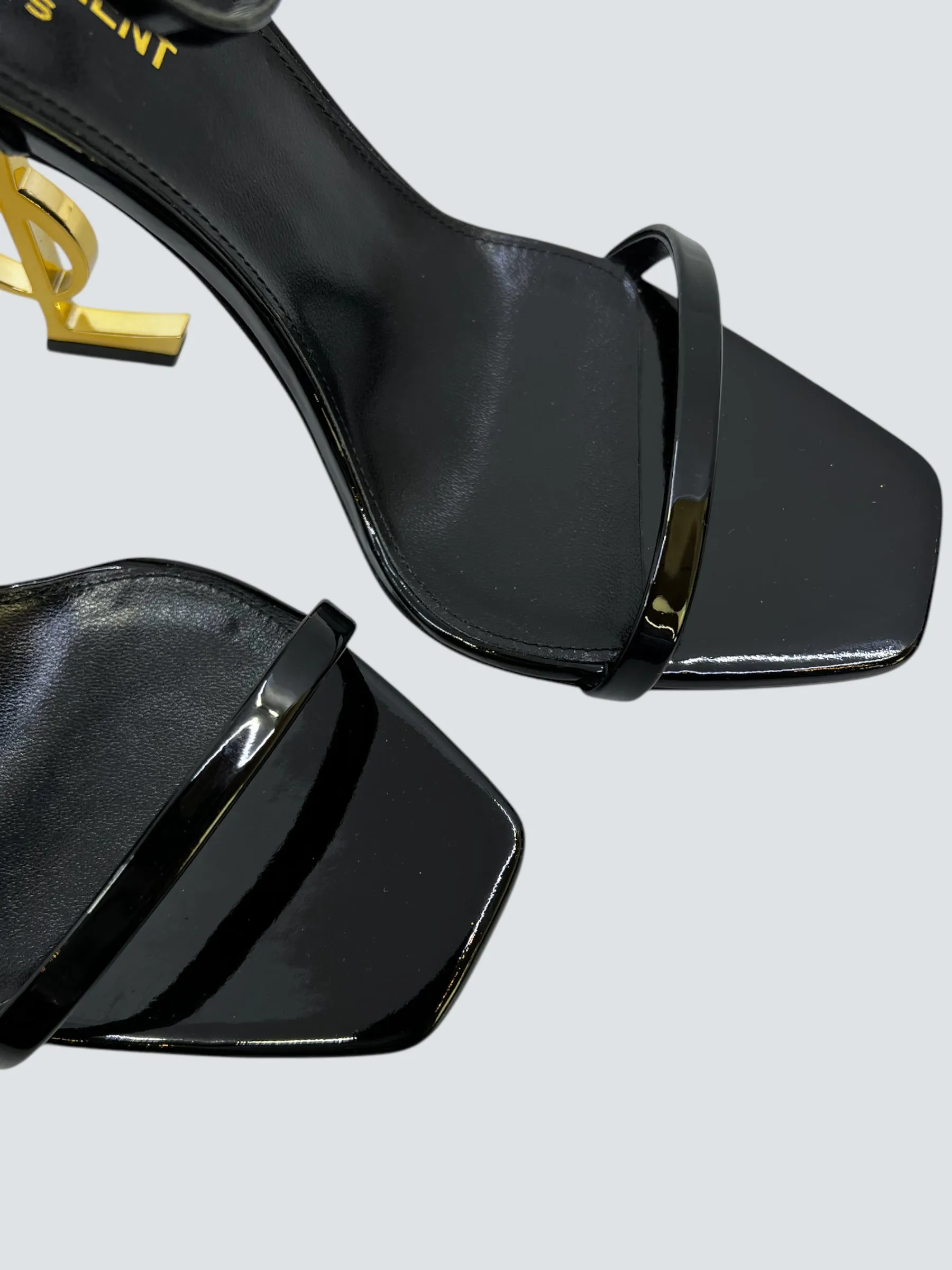 Saint Laurent Black Opyum in Patent Leather Sandals - EU 38 / UK 5