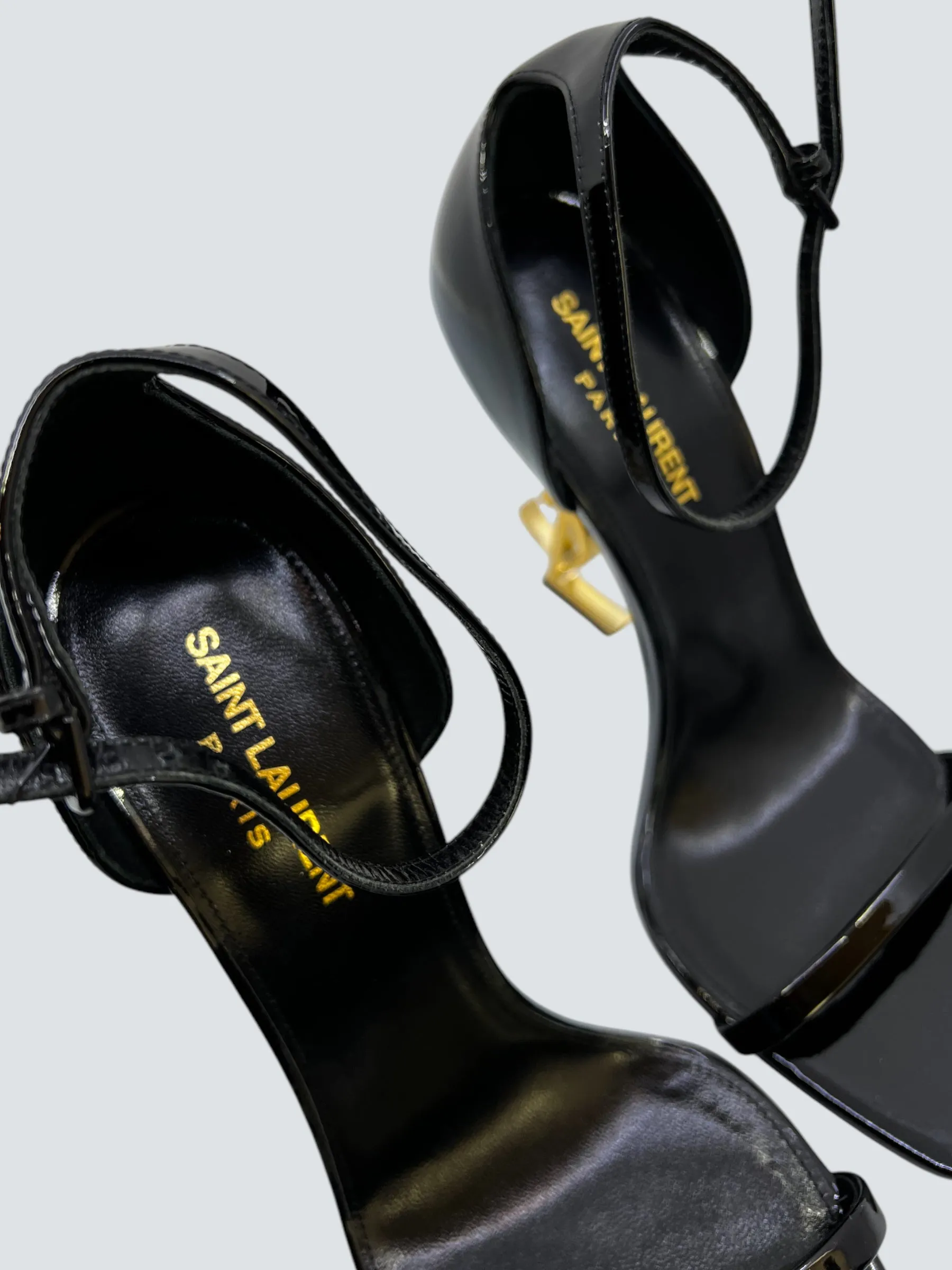 Saint Laurent Black Opyum in Patent Leather Sandals - EU 38 / UK 5