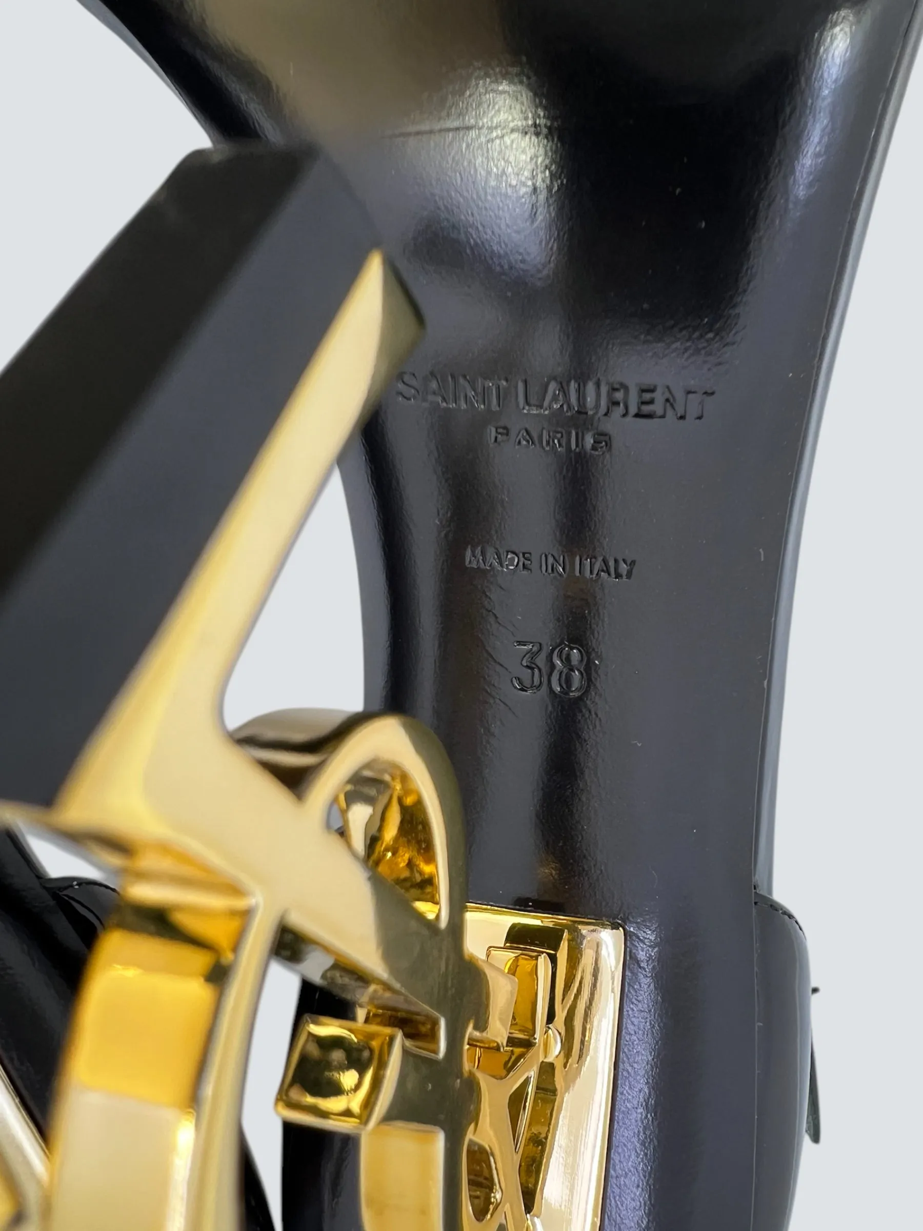 Saint Laurent Black Opyum in Patent Leather Sandals - EU 38 / UK 5