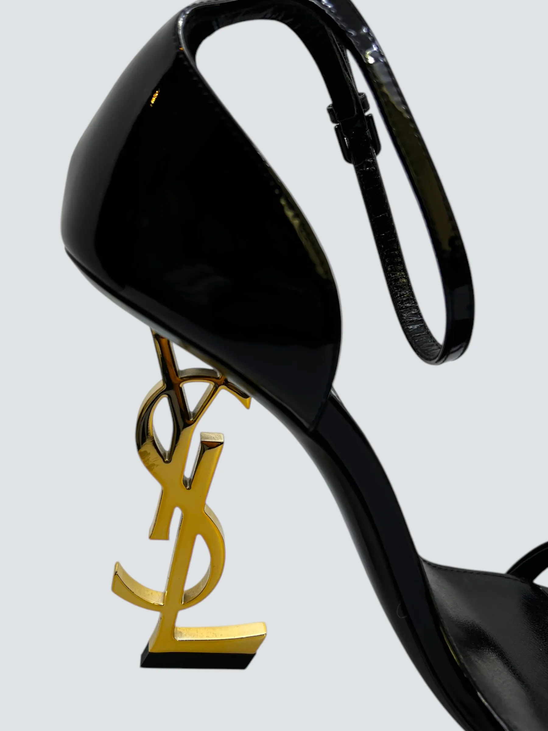 Saint Laurent Black Opyum in Patent Leather Sandals - EU 38 / UK 5