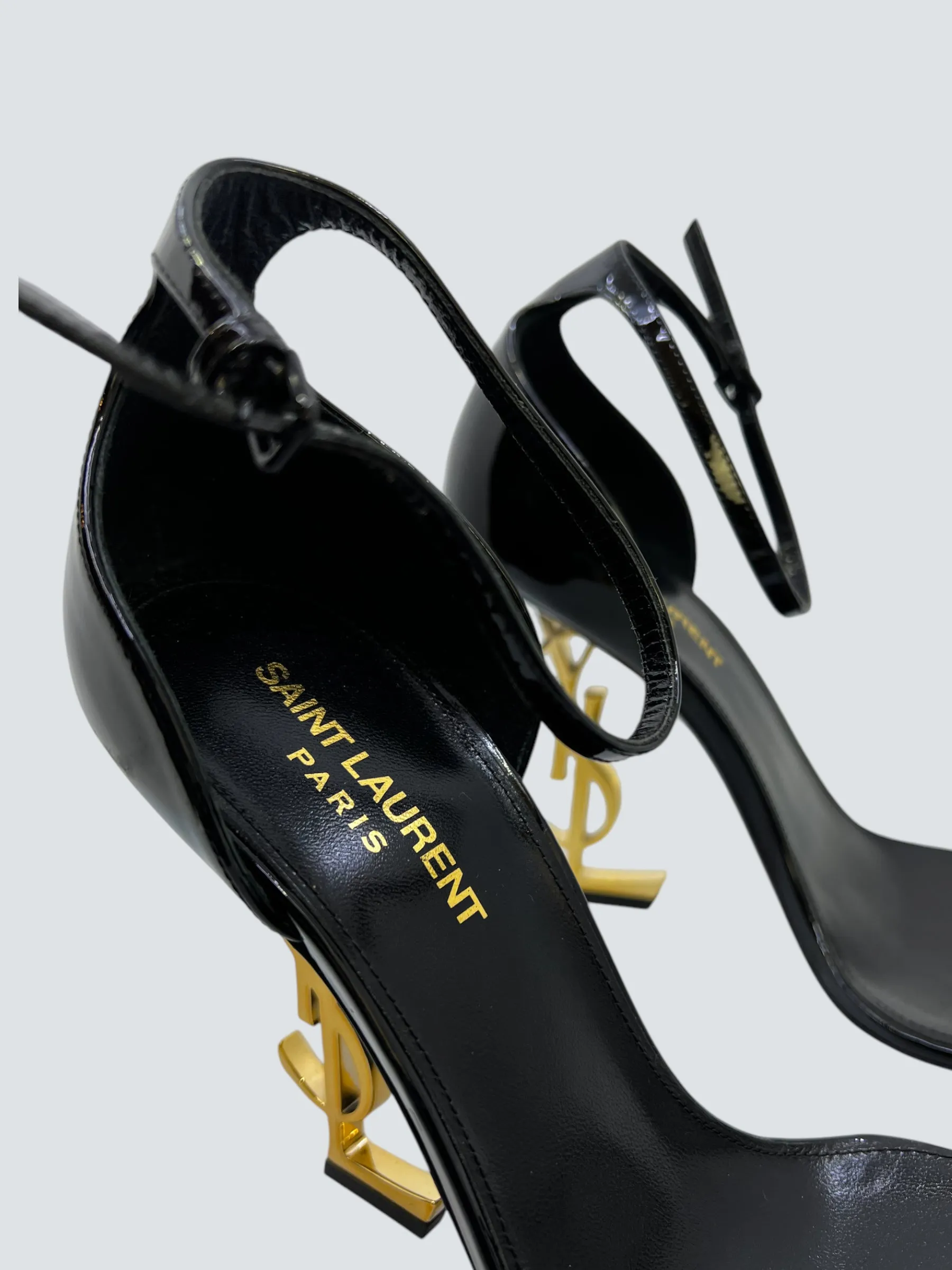 Saint Laurent Black Opyum in Patent Leather Sandals - EU 38 / UK 5