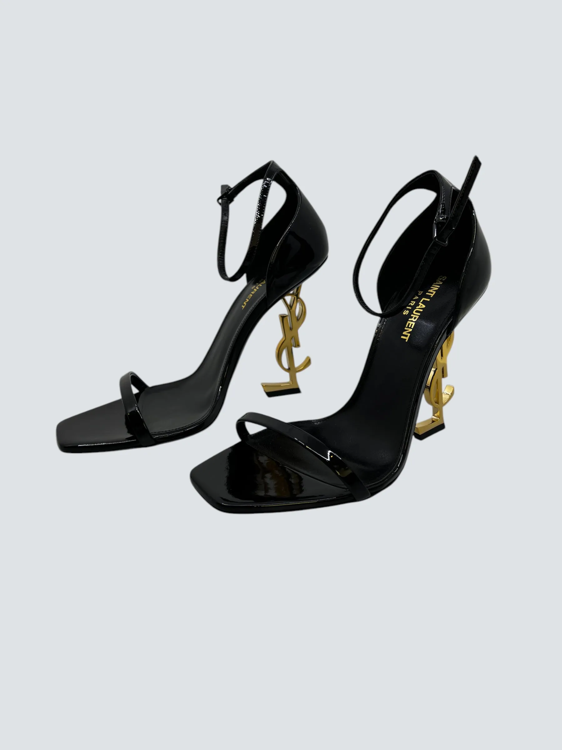 Saint Laurent Black Opyum in Patent Leather Sandals - EU 38 / UK 5