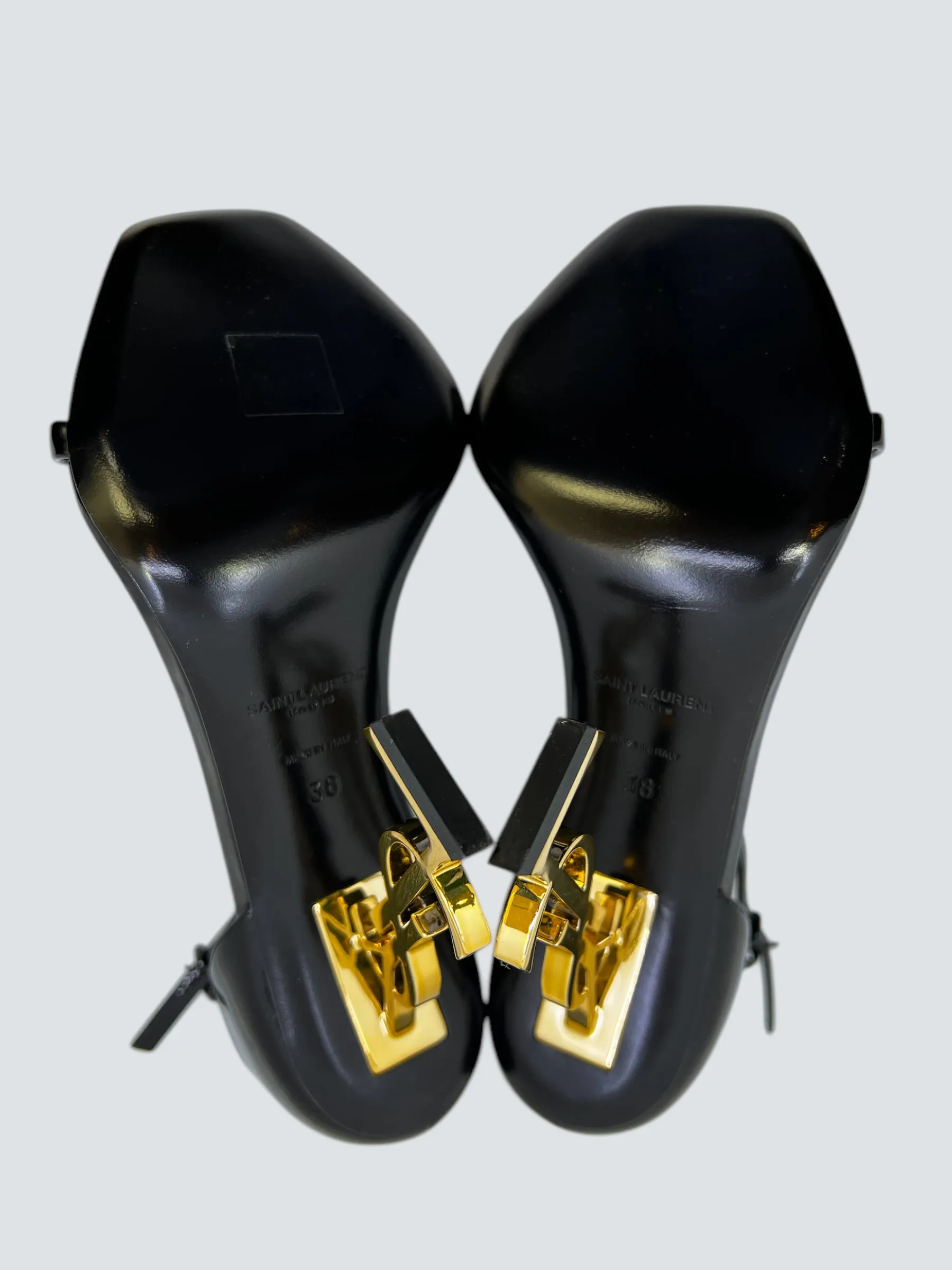 Saint Laurent Black Opyum in Patent Leather Sandals - EU 38 / UK 5