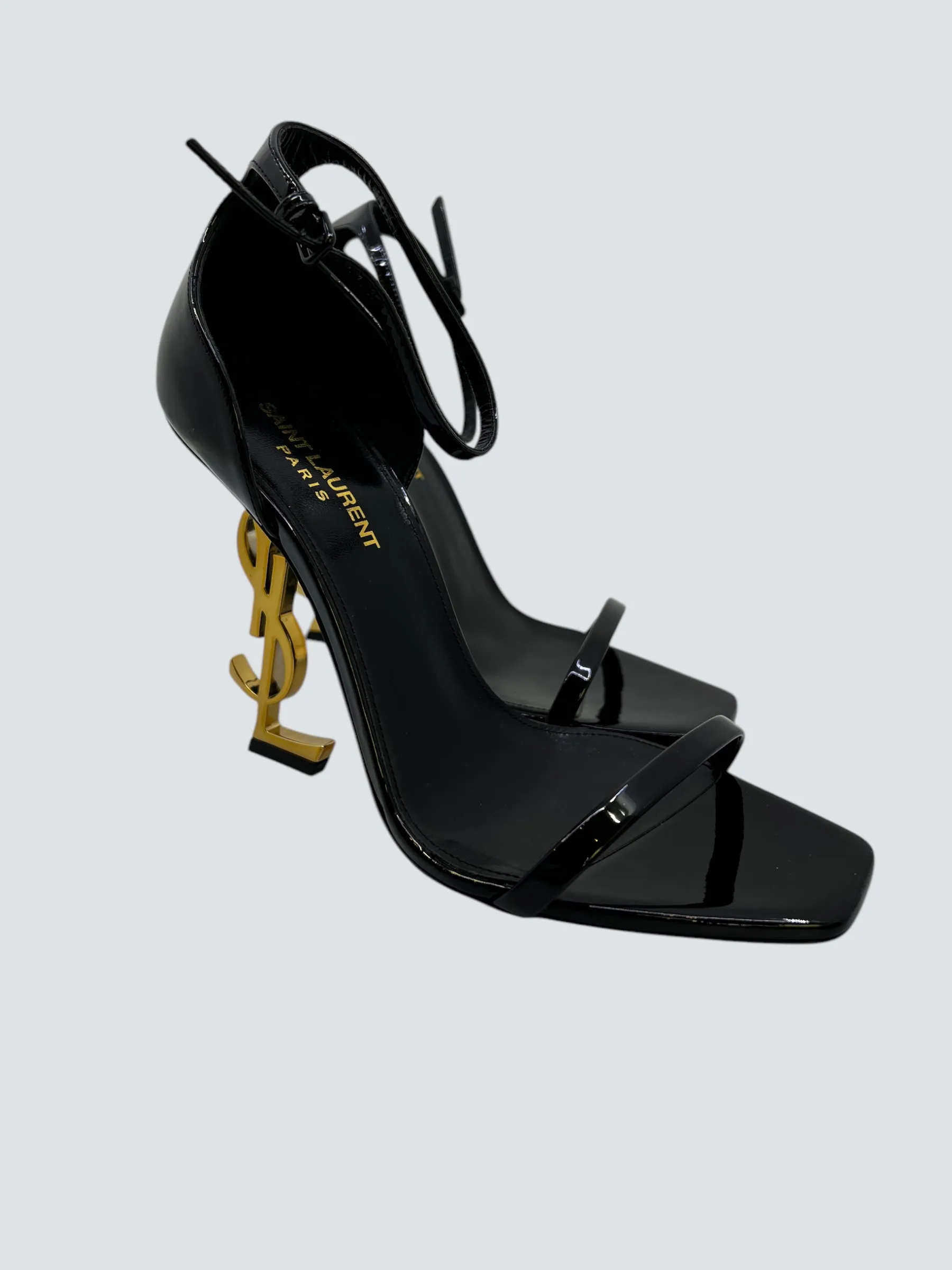 Saint Laurent Black Opyum in Patent Leather Sandals - EU 38 / UK 5