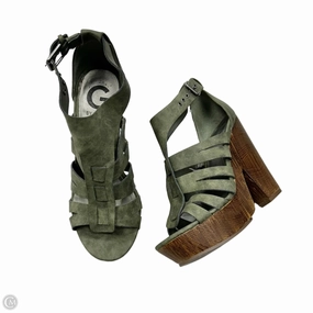 Sandals Heels Block By Guess In Green, Size: 7