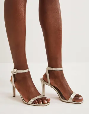 Strappy Heeled Sandals-Pale Gold Metallic