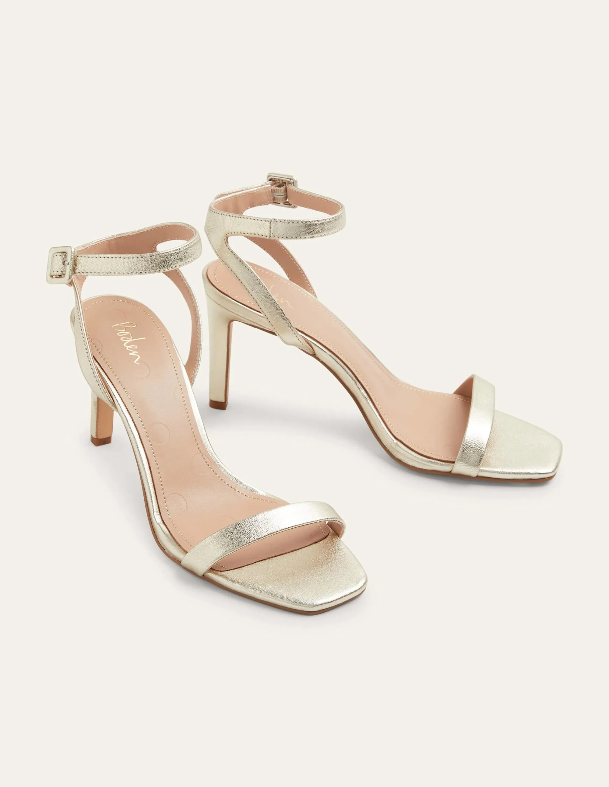 Strappy Heeled Sandals-Pale Gold Metallic