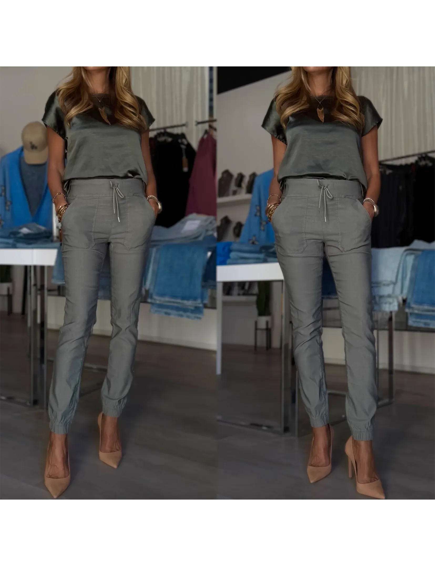 Tali Jogger Pant, Green Herringbone