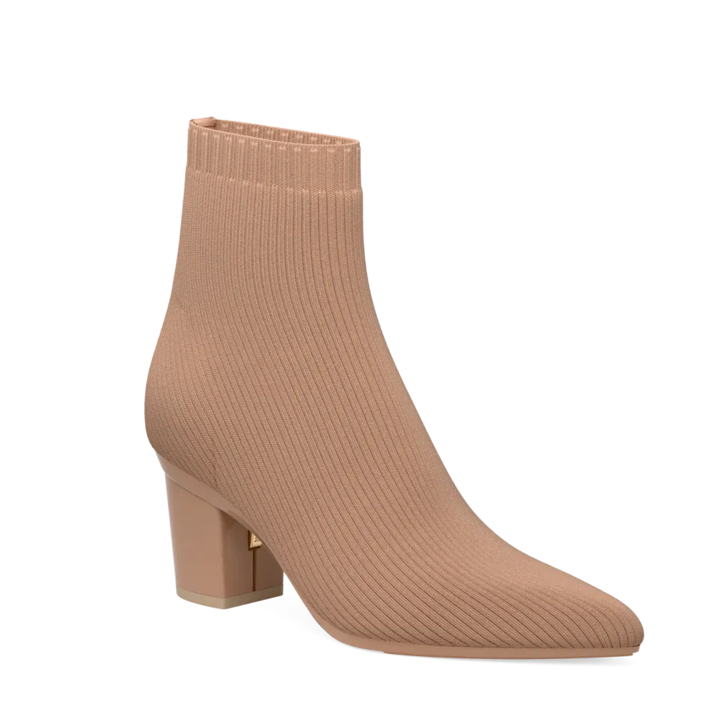The Bootie - Latte Knit   Block Heel Kit 3 Latte - FINAL SALE