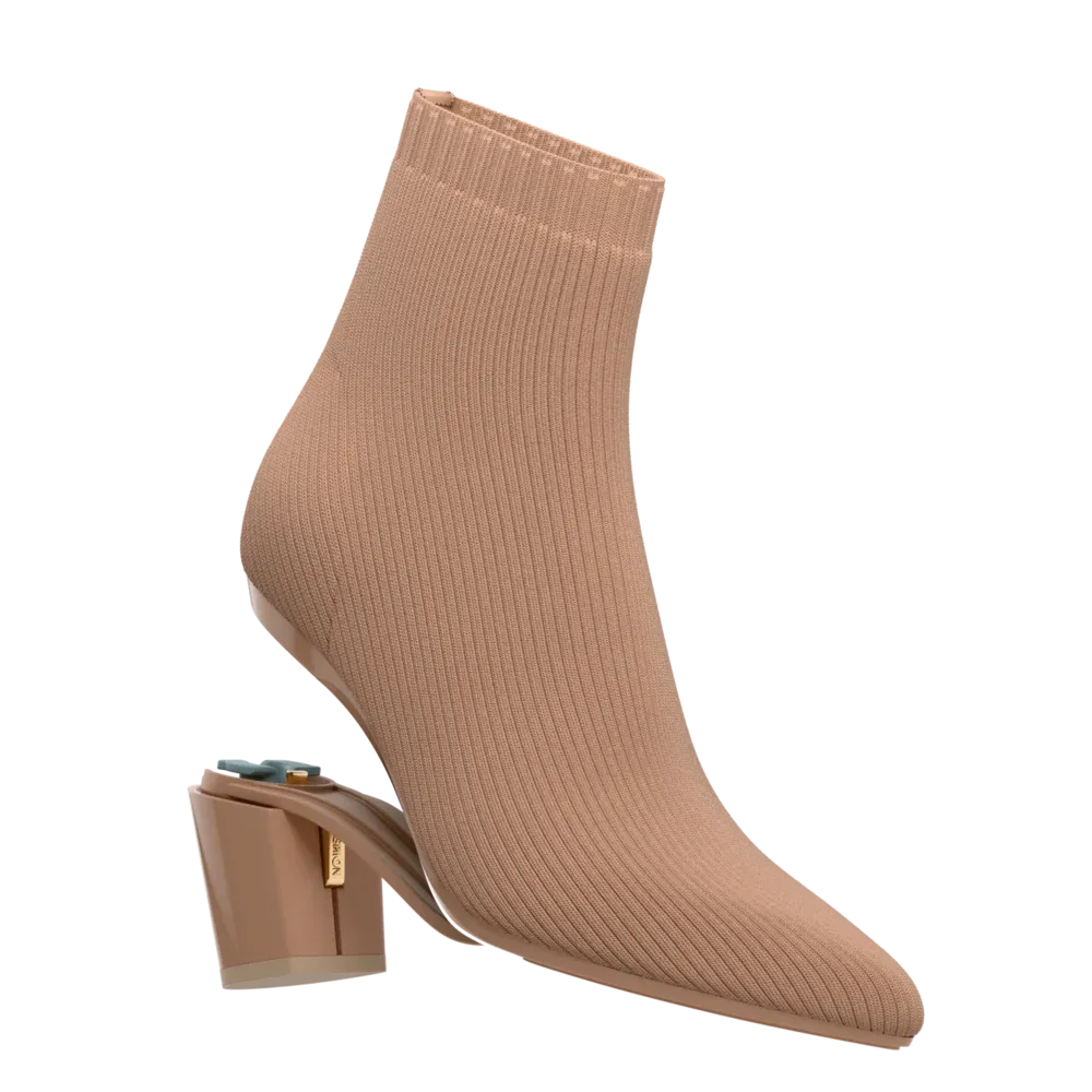 The Bootie - Latte Knit   Block Heel Kit 3 Latte - FINAL SALE