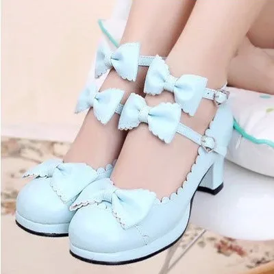 Triple Ribbon Bow Platform Heels