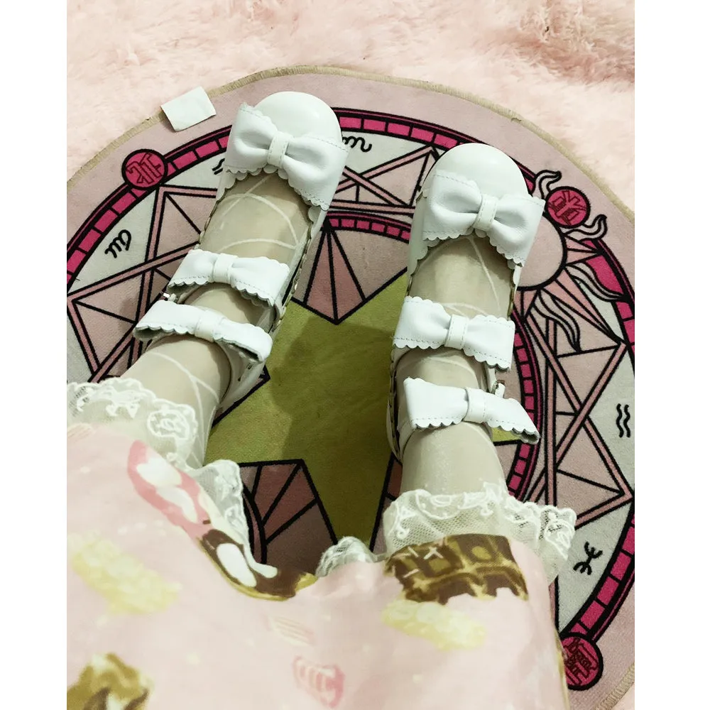 Triple Ribbon Bow Platform Heels
