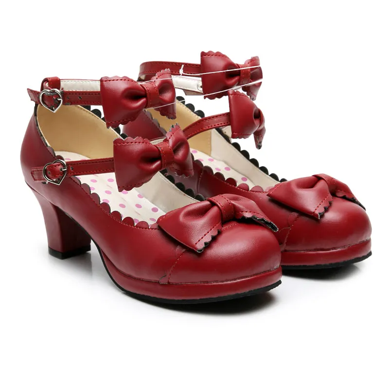 Triple Ribbon Bow Platform Heels