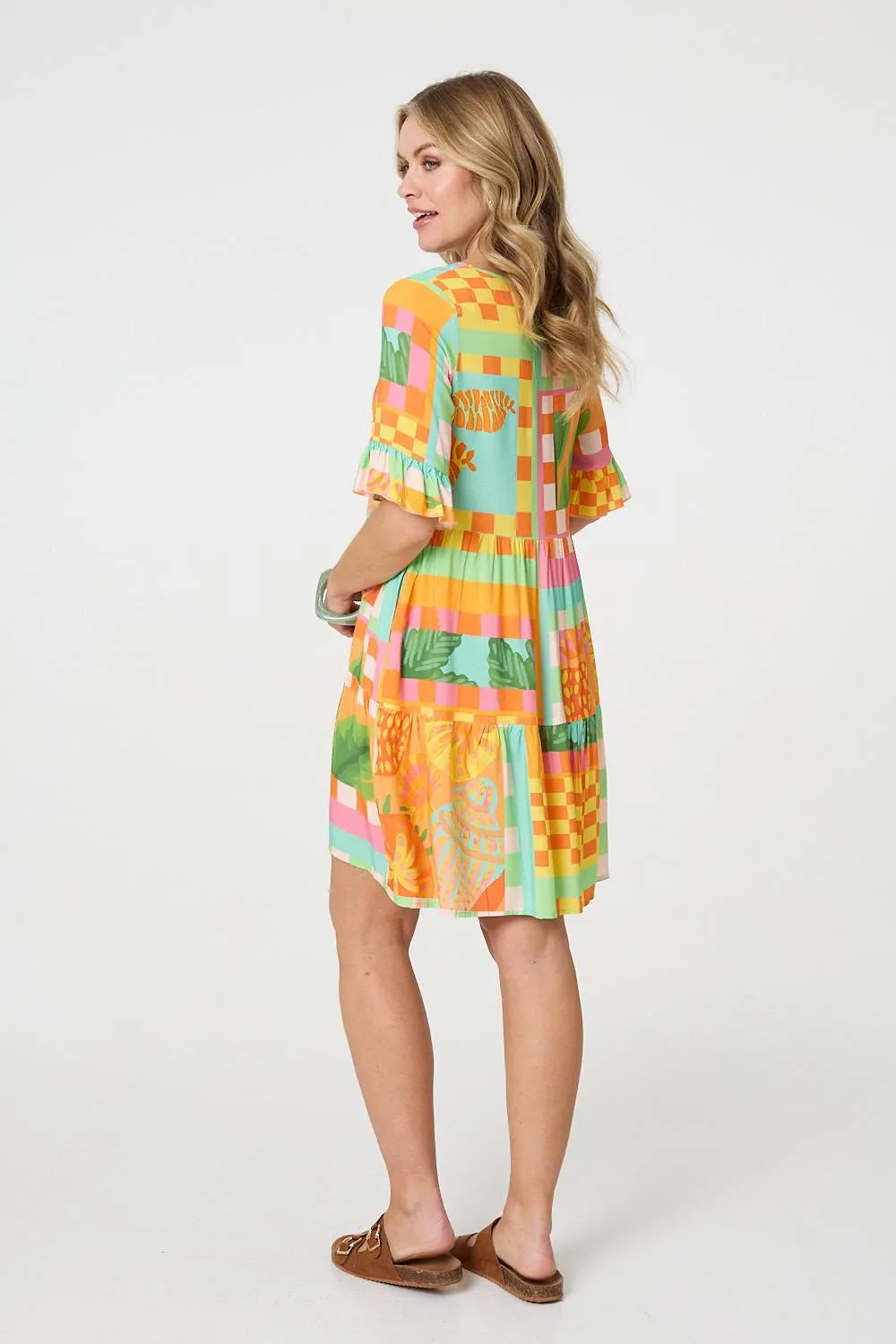 Tropical Tile Print Smock Dress