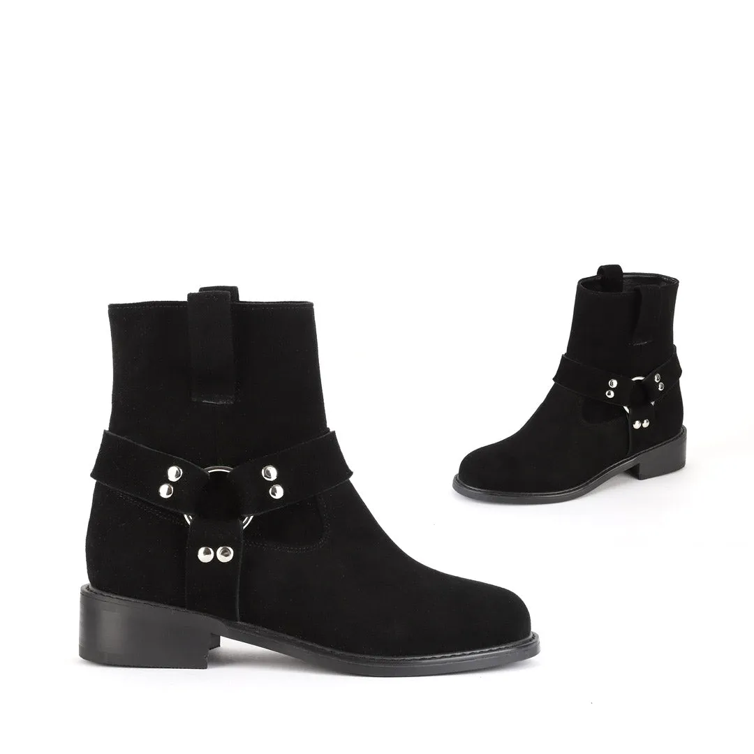 *UK size 2 - LUXO - black suede, 3cm heels