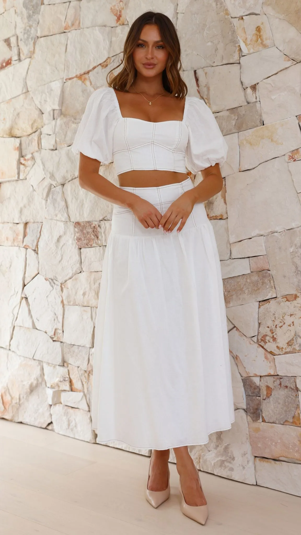 Vivien Top and Maxi Skirt Set - White