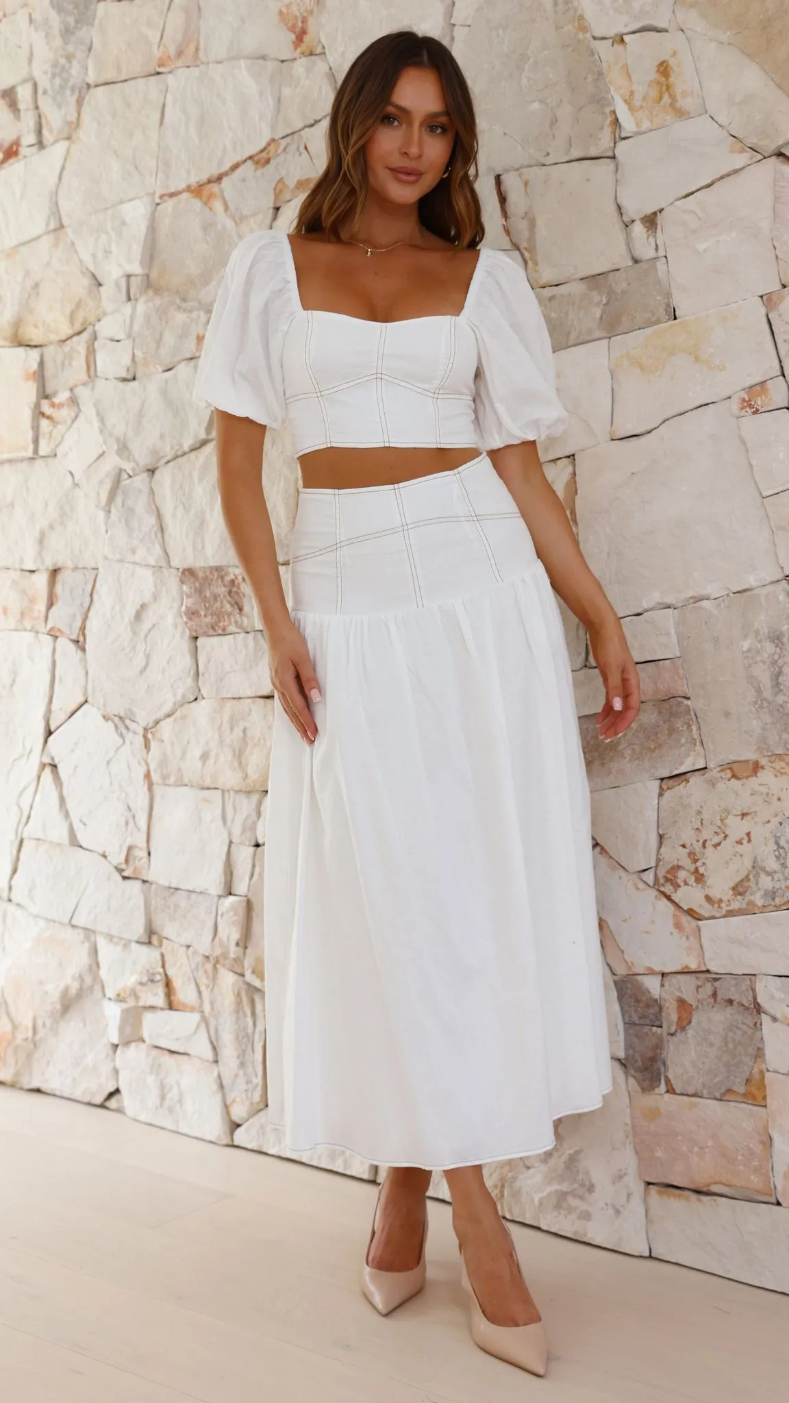 Vivien Top and Maxi Skirt Set - White