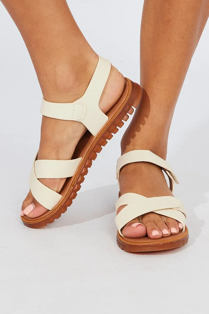 White Cross Strap Flat Sandals