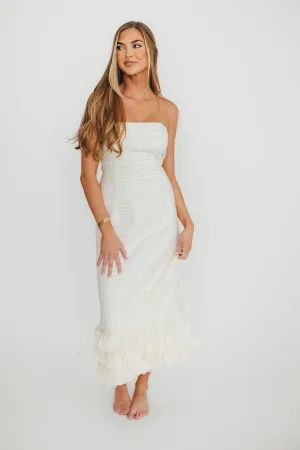 Whitney Tweed Strapless Maxi Dress in Off-White