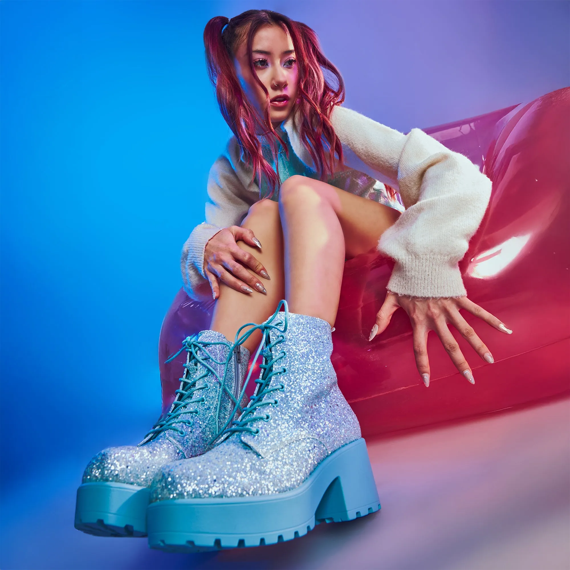 Wizard’s Spell Platform Glitter Boots - Aqua