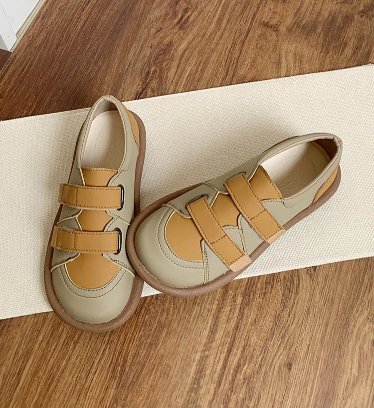 Women Retro Soft Soled Contrast Color Flat Casual Shoes