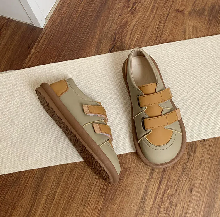 Women Retro Soft Soled Contrast Color Flat Casual Shoes