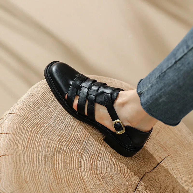 Women Spring Vintage Closed-Toe Sandals with Ankle Strap