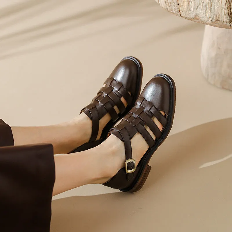 Women Spring Vintage Closed-Toe Sandals with Ankle Strap