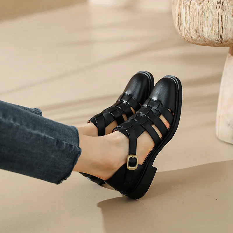 Women Spring Vintage Closed-Toe Sandals with Ankle Strap