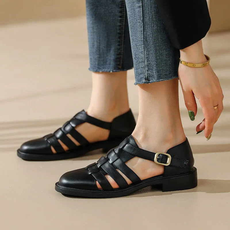 Women Spring Vintage Closed-Toe Sandals with Ankle Strap