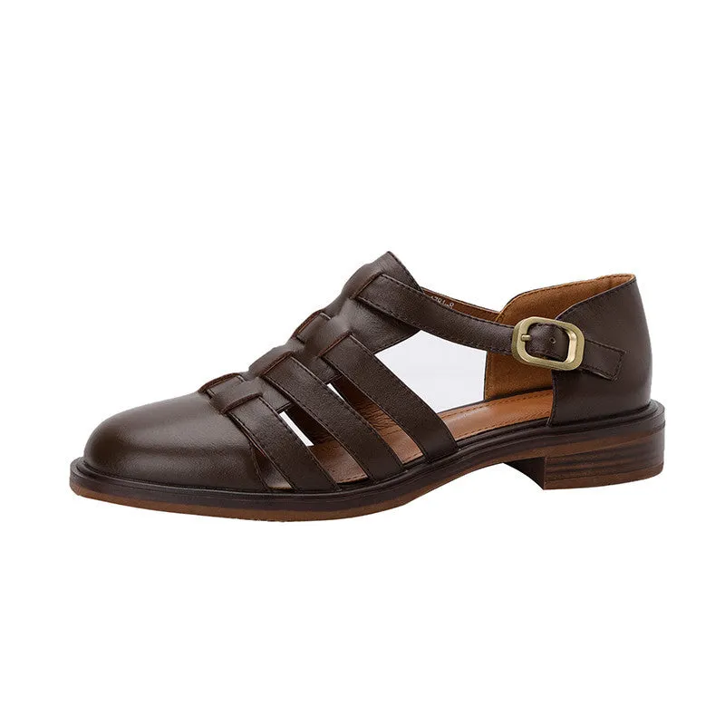 Women Spring Vintage Closed-Toe Sandals with Ankle Strap