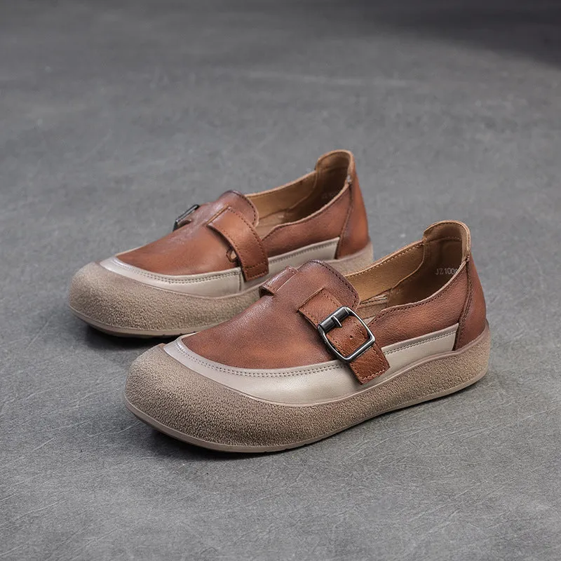 Women Spring Vintage Genuine Leather Flat Slip-On Shoes