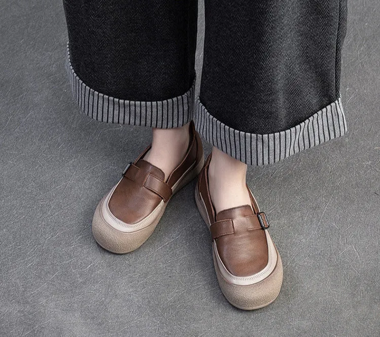 Women Spring Vintage Genuine Leather Flat Slip-On Shoes