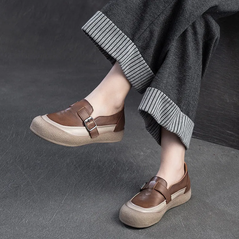 Women Spring Vintage Genuine Leather Flat Slip-On Shoes