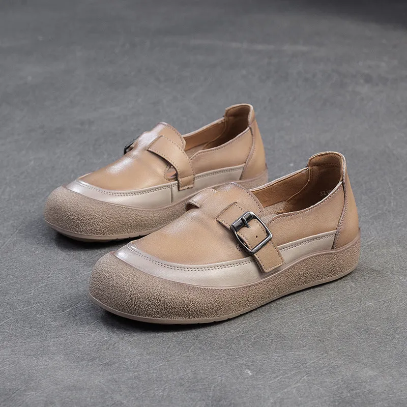 Women Spring Vintage Genuine Leather Flat Slip-On Shoes