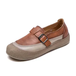 Women Spring Vintage Genuine Leather Flat Slip-On Shoes