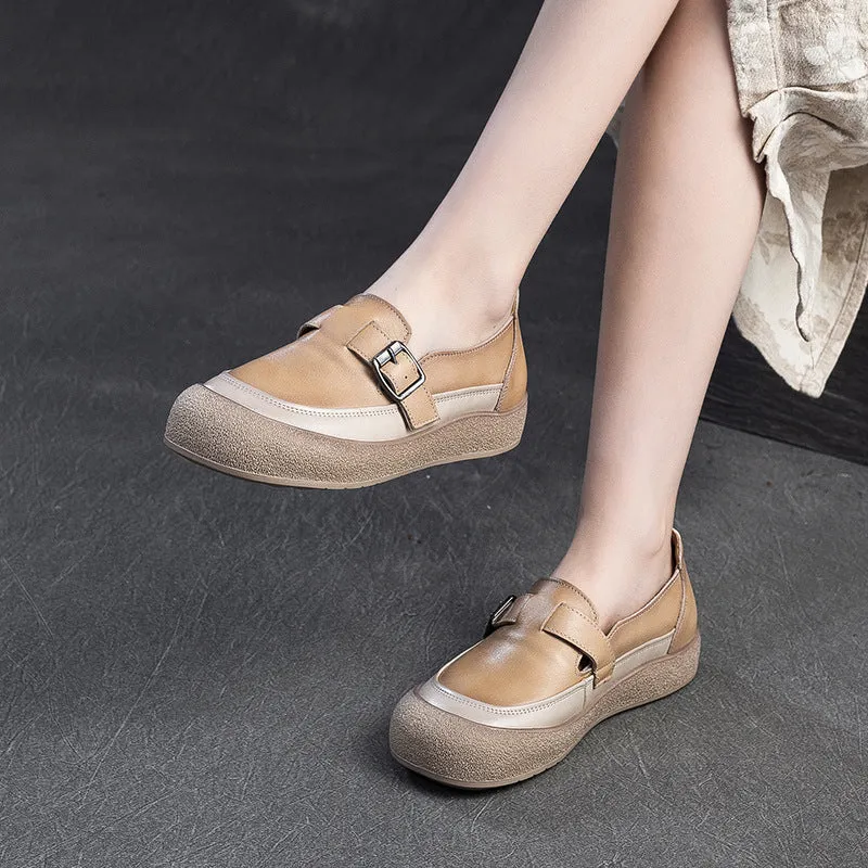 Women Spring Vintage Genuine Leather Flat Slip-On Shoes