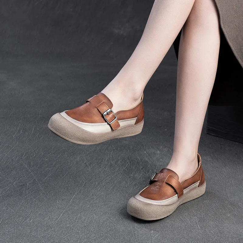 Women Spring Vintage Genuine Leather Flat Slip-On Shoes