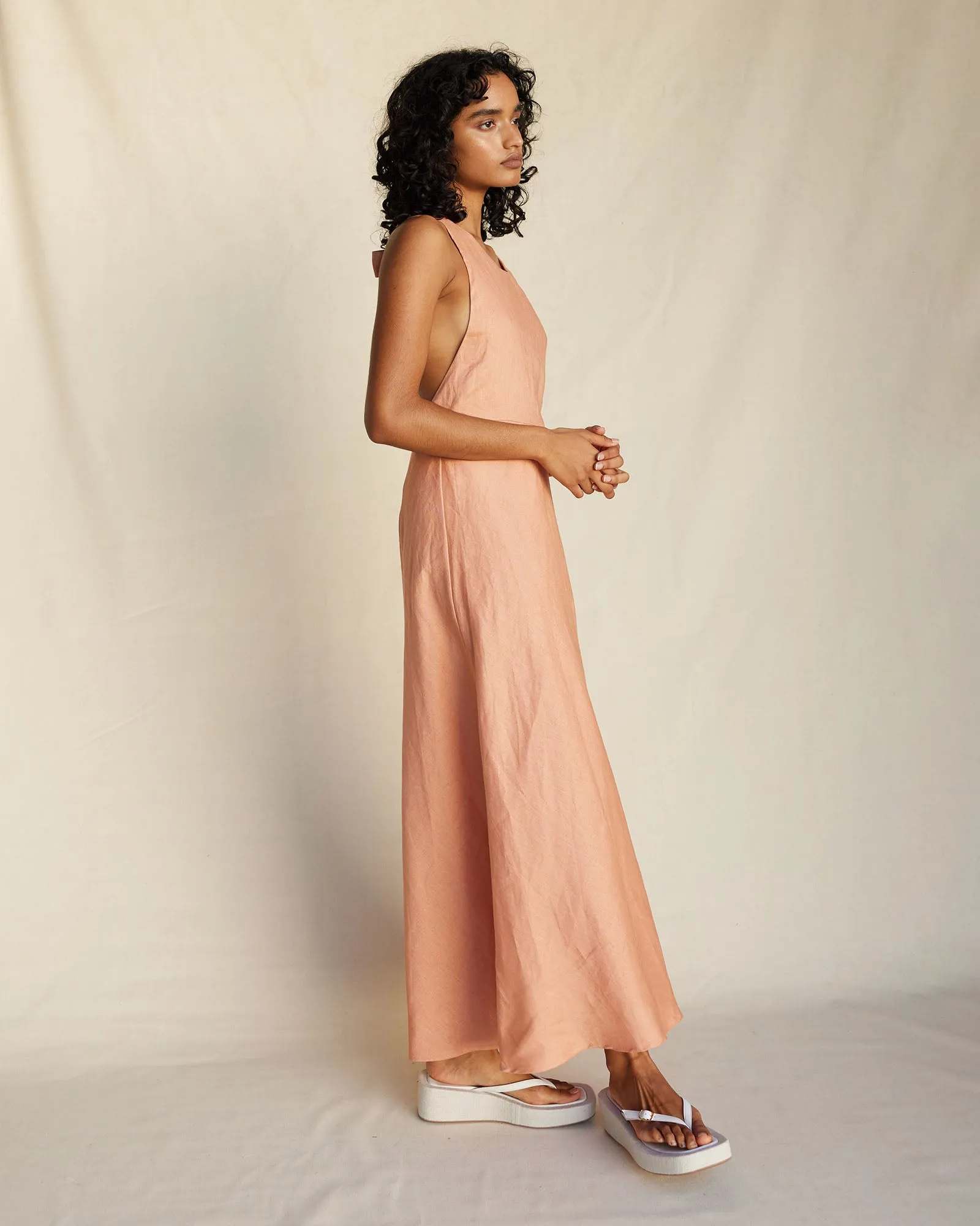 Zaina Linen Halter Maxi Dress - Apricot